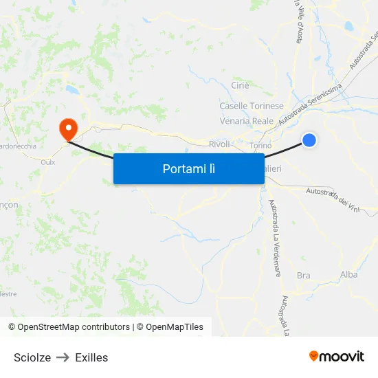 Sciolze to Exilles map
