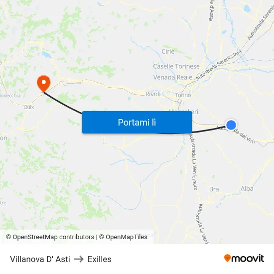 Villanova D' Asti to Exilles map