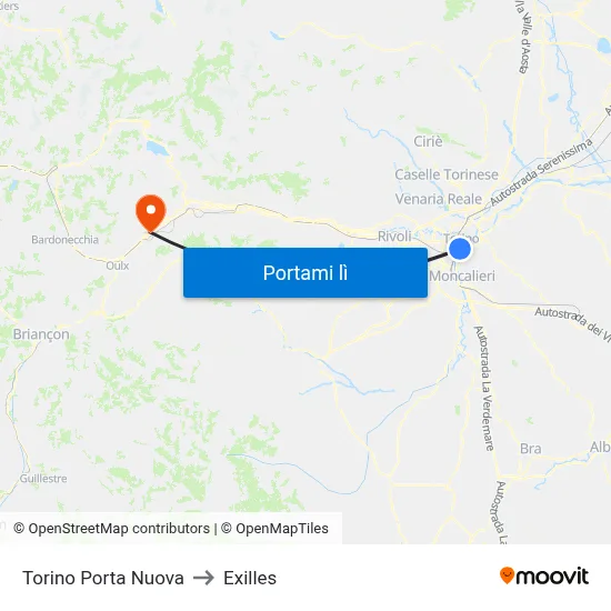 Torino Porta Nuova to Exilles map