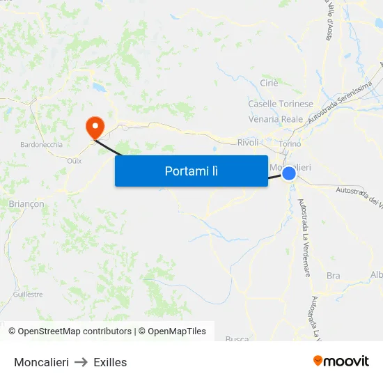 Moncalieri to Exilles map