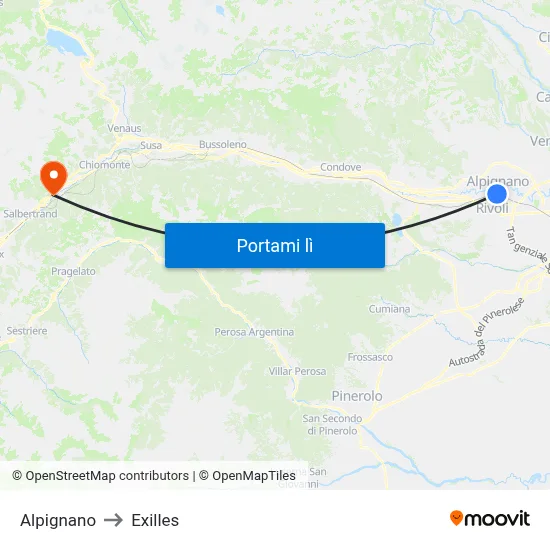 Alpignano to Exilles map
