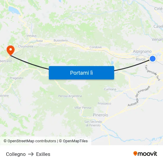Collegno to Exilles map