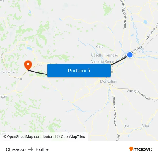 Chivasso to Exilles map