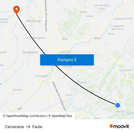 Camerana to Faule map