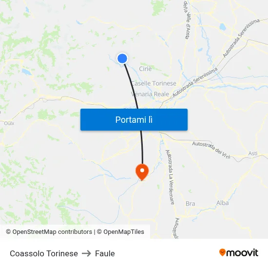 Coassolo Torinese to Faule map