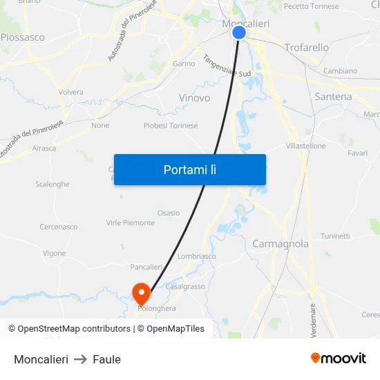 Moncalieri to Faule map