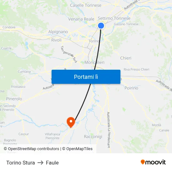 Torino Stura to Faule map