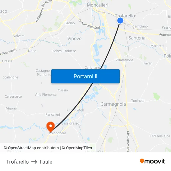Trofarello to Faule map