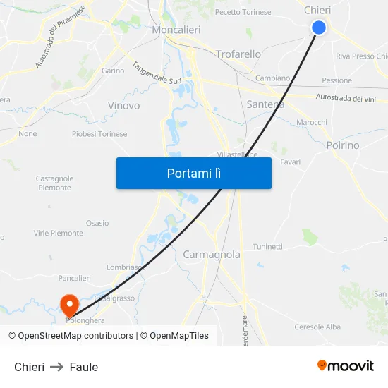 Chieri to Faule map