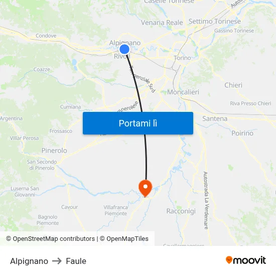 Alpignano to Faule map