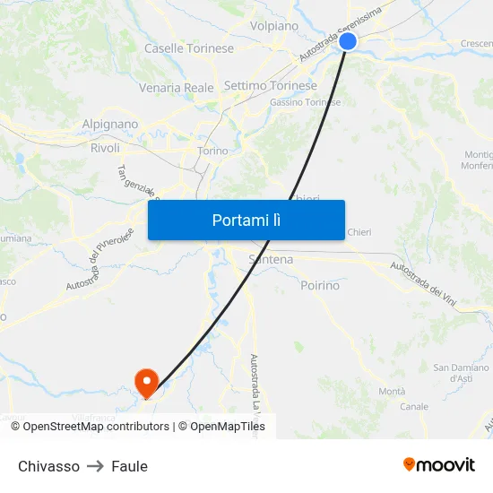 Chivasso to Faule map