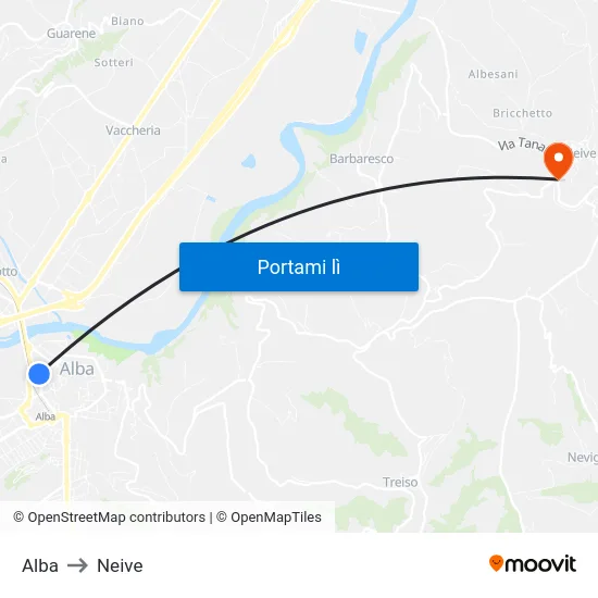Alba to Neive map