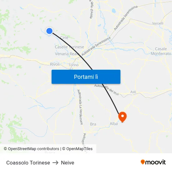 Coassolo Torinese to Neive map