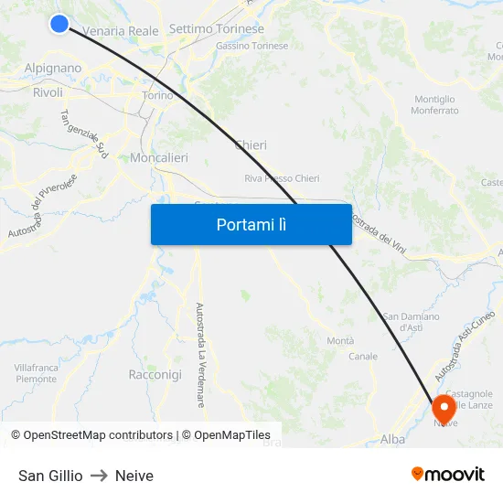 San Gillio to Neive map