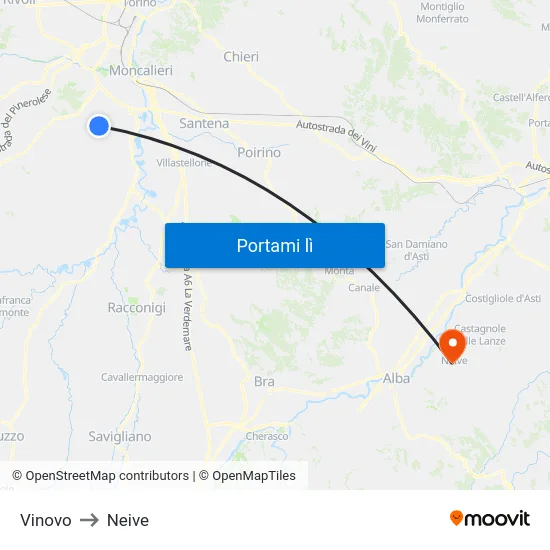 Vinovo to Neive map