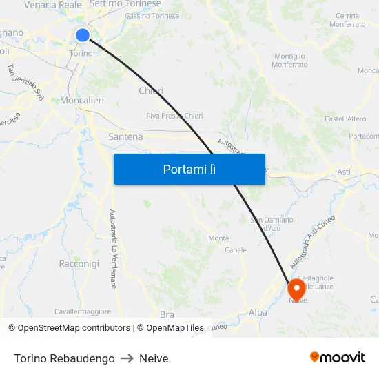 Torino Rebaudengo to Neive map