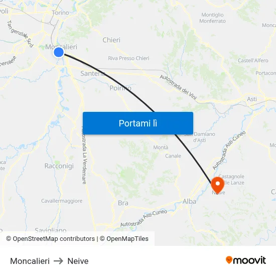 Moncalieri to Neive map