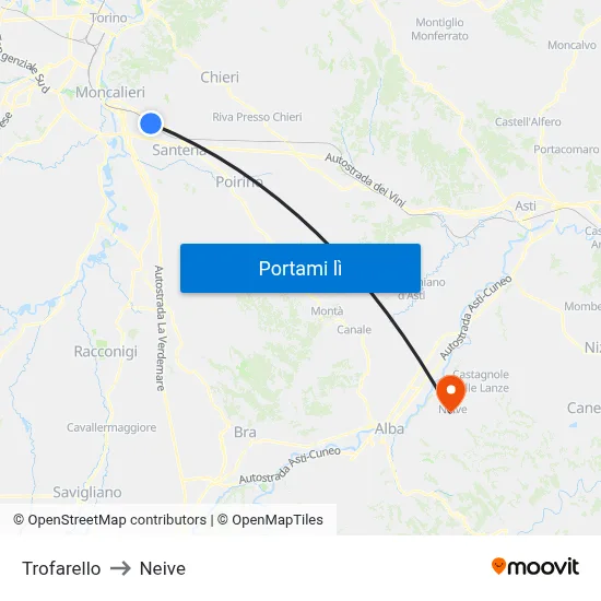 Trofarello to Neive map