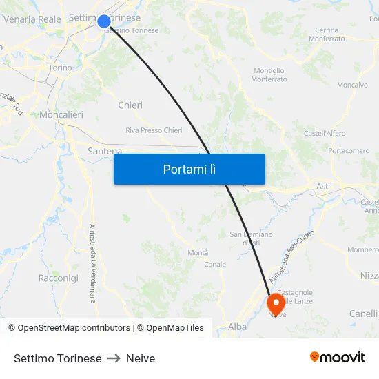 Settimo Torinese to Neive map