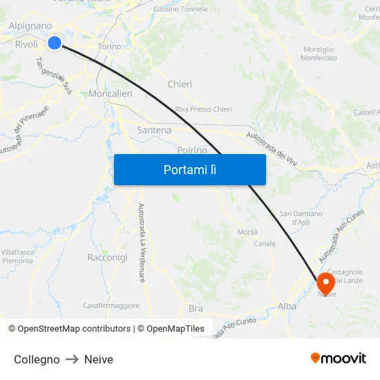 Collegno to Neive map