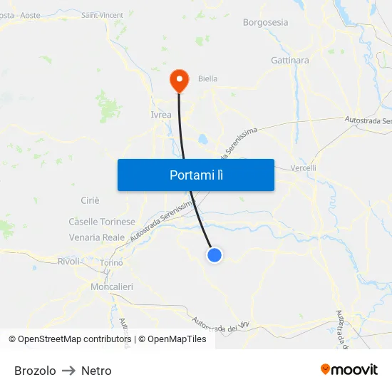 Brozolo to Netro map