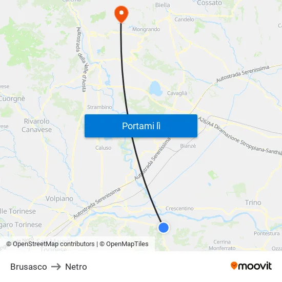 Brusasco to Netro map