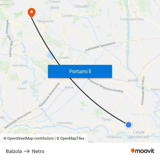 Balzola to Netro map