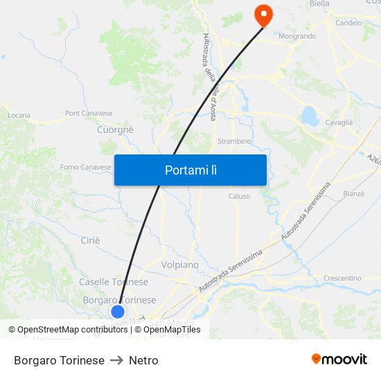 Borgaro Torinese to Netro map