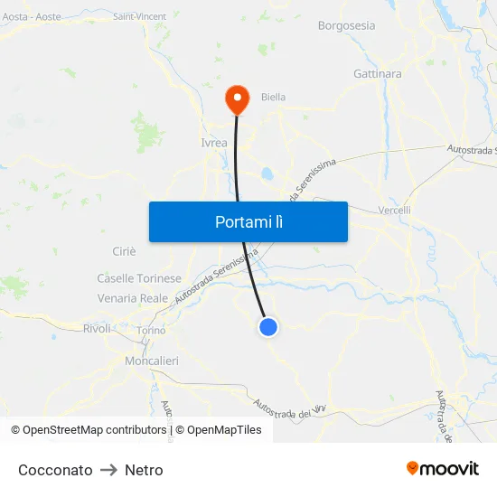 Cocconato to Netro map