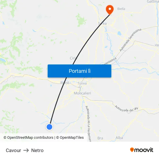 Cavour to Netro map