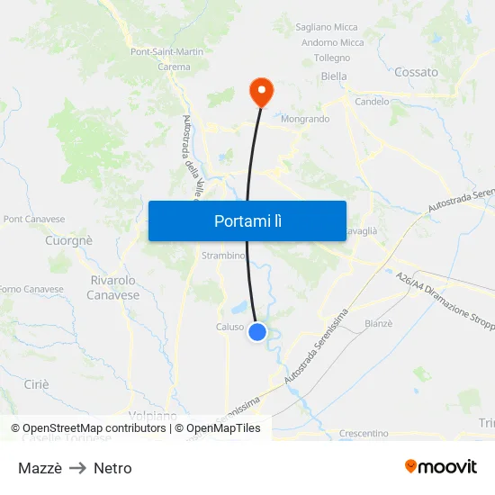Mazzè to Netro map