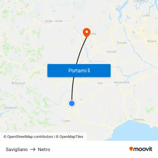 Savigliano to Netro map