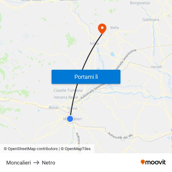 Moncalieri to Netro map
