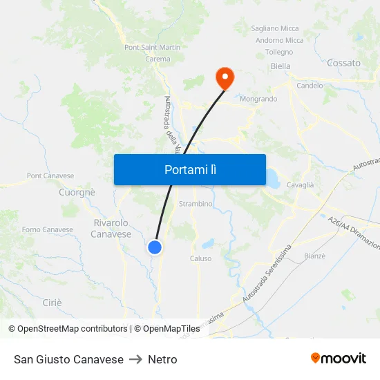 San Giusto Canavese to Netro map