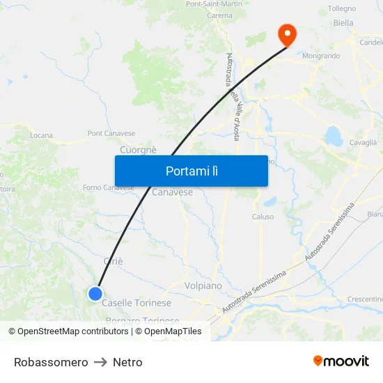 Robassomero to Netro map