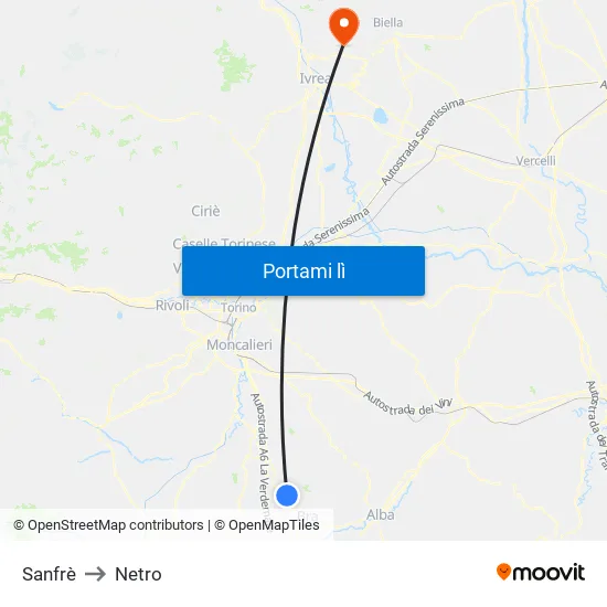 Sanfrè to Netro map