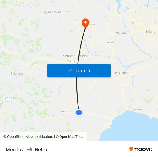 Mondovì to Netro map