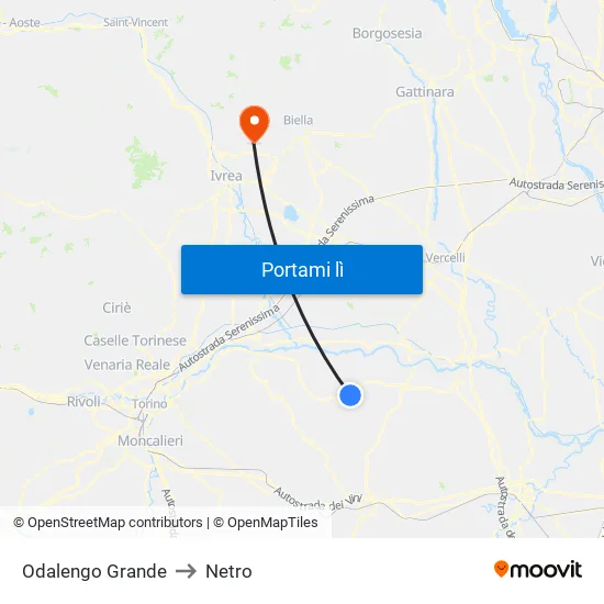 Odalengo Grande to Netro map