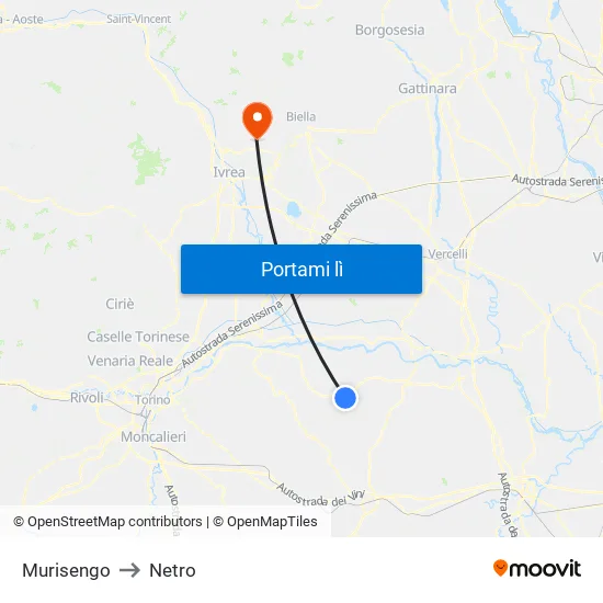 Murisengo to Netro map