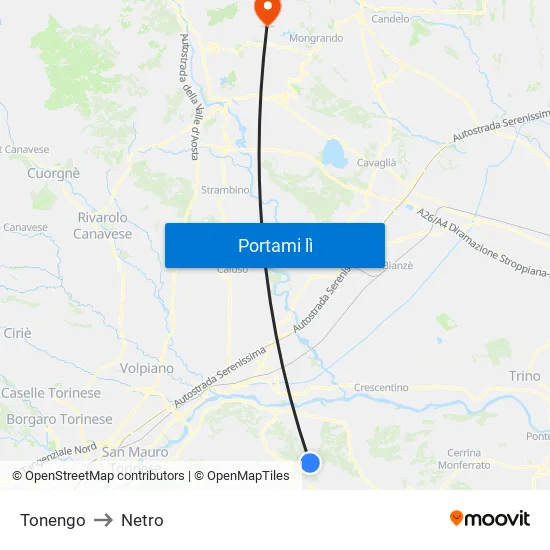 Tonengo to Netro map