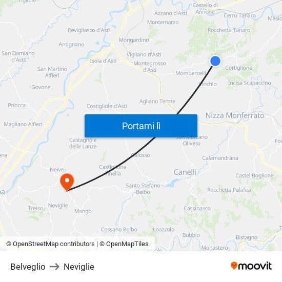 Belveglio to Neviglie map