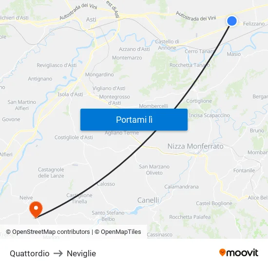 Quattordio to Neviglie map