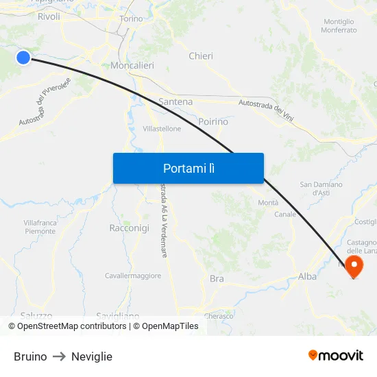 Bruino to Neviglie map