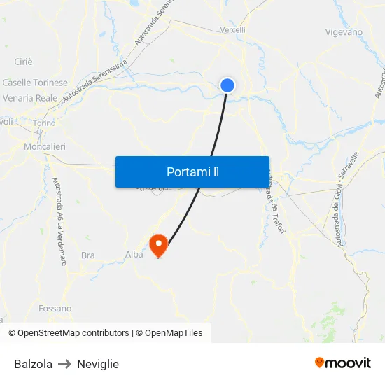 Balzola to Neviglie map
