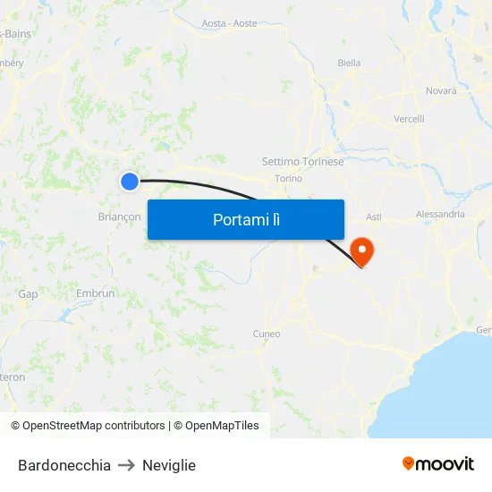 Bardonecchia to Neviglie map