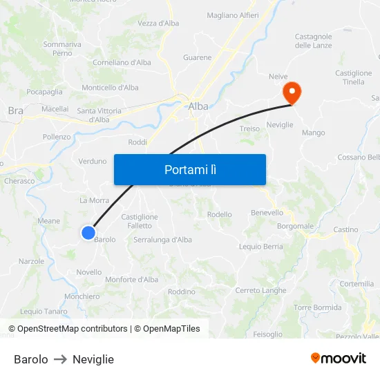 Barolo to Neviglie map