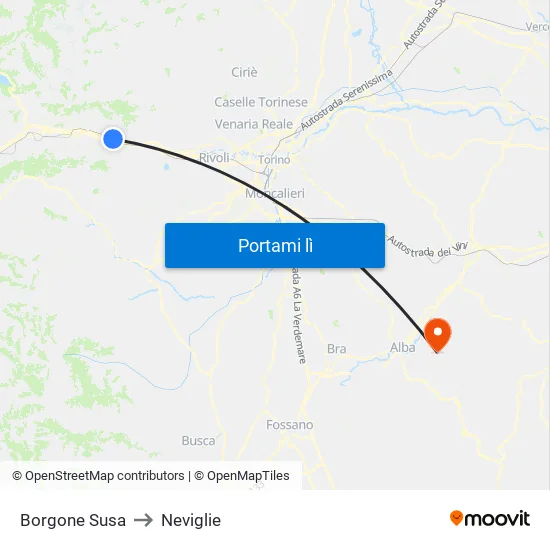 Borgone Susa to Neviglie map