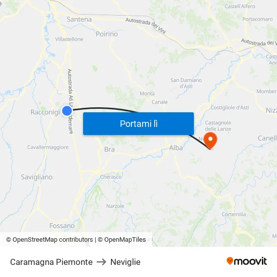Caramagna Piemonte to Neviglie map