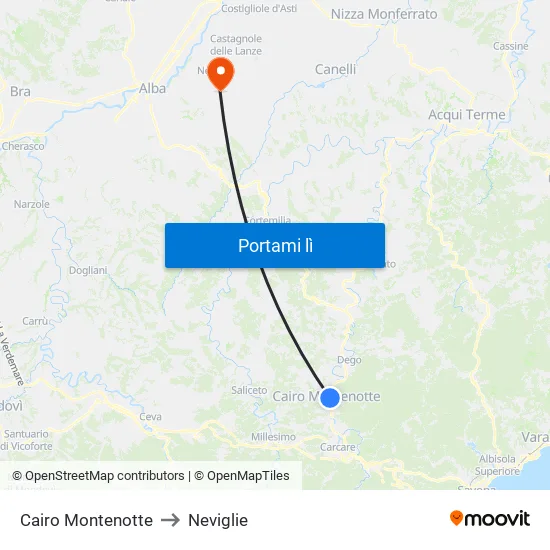 Cairo Montenotte to Neviglie map