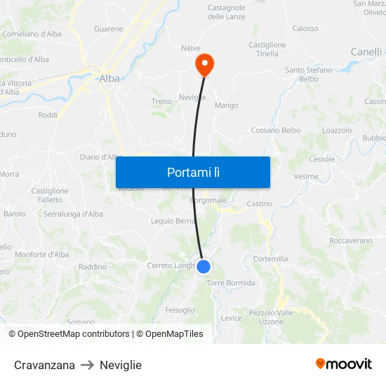 Cravanzana to Neviglie map